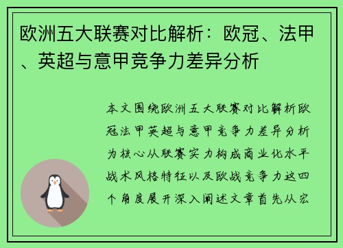 欧洲五大联赛对比解析:欧冠、法甲、英超与意甲竞争力差异分析 欧洲五大联赛对比解析:欧冠、法甲、英超与意甲竞争力差异分析